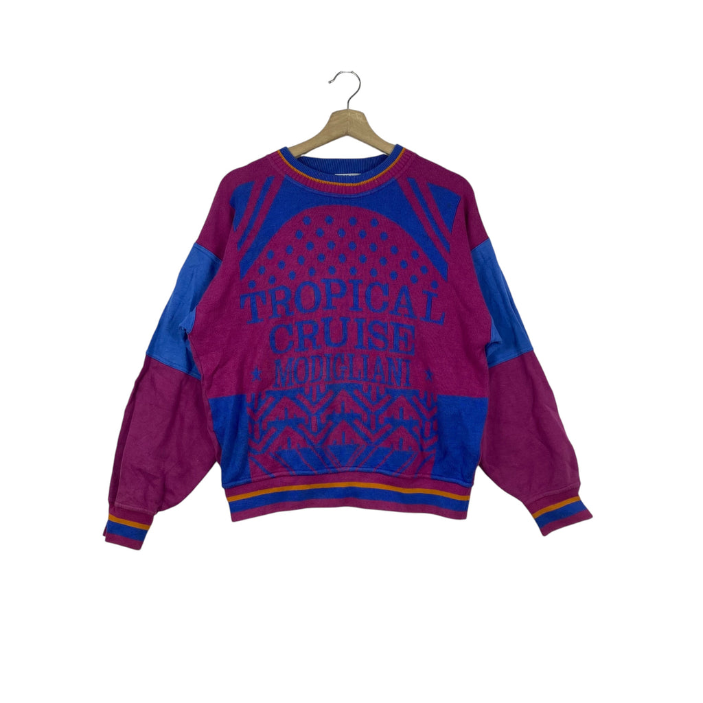 Vintage MODIGLIANI UOMO Italy Tropical Cruise Graphic Sweatshirt  Retro Geometric Pattern Pullover Jumper