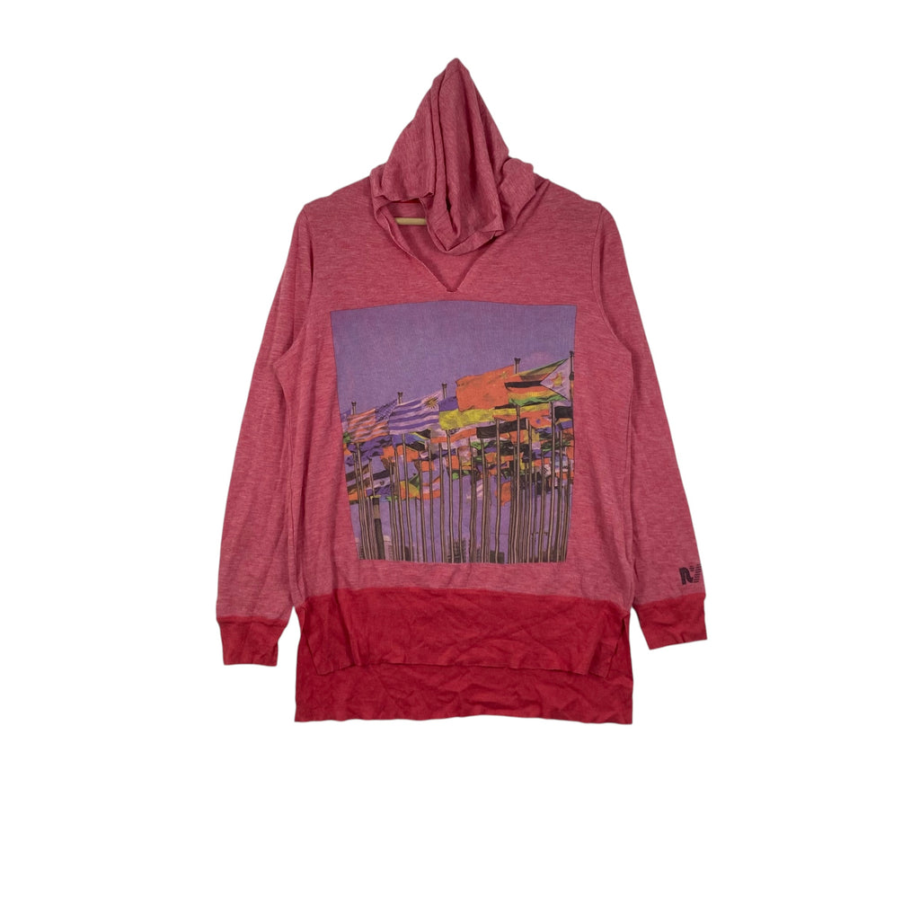 Vintage REBEL YELL Hooded Long Sleeve Graphic Top Streetwear Pullover Lightweight Sweatshirt