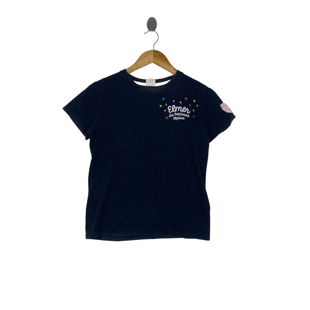 Vintage ELMER THE PATCHWORK Elephant Graphic Tee Shirt Colourful Print Short Sleeve Crew Neck Casual