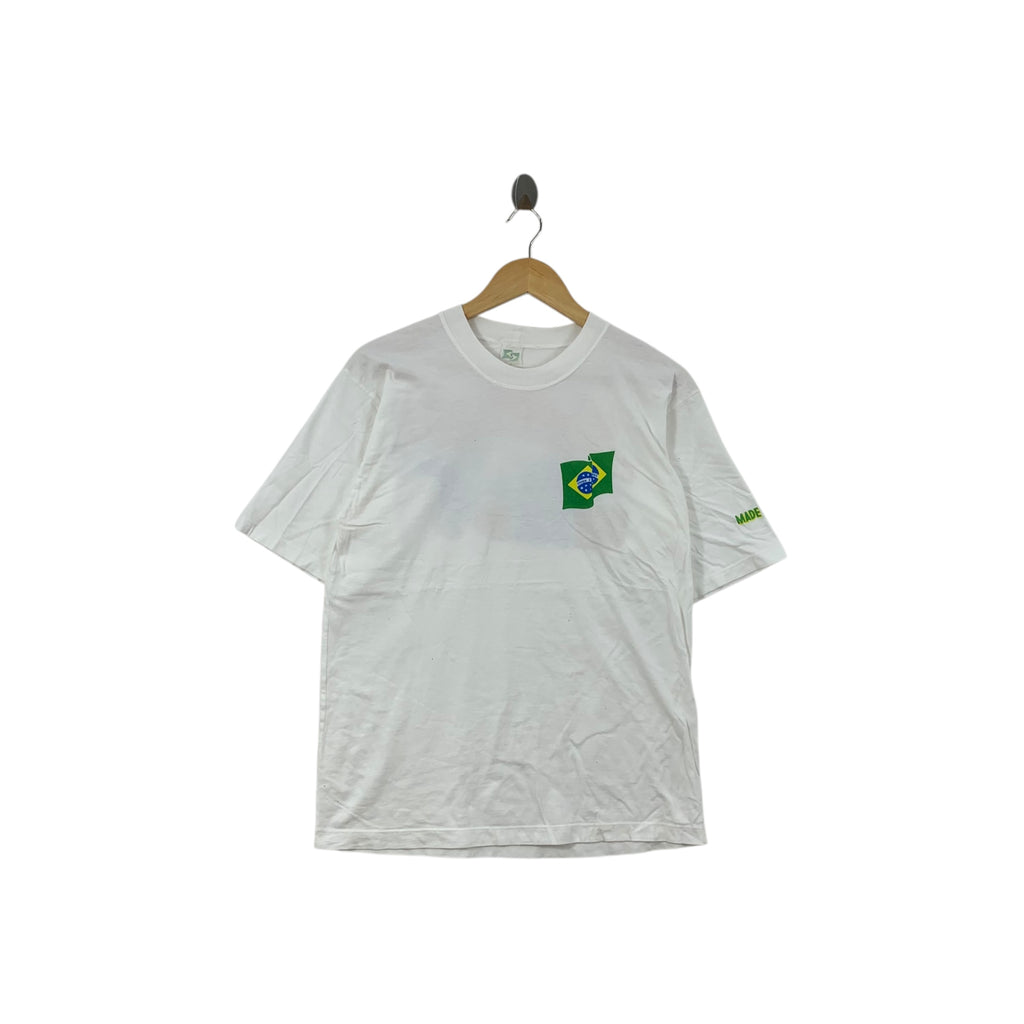 Vintage 80’ AYRTON SENNA FORMULA 1 Racing Team Tee Shirt Top Brazilian F1 Icon White Short Sleeve