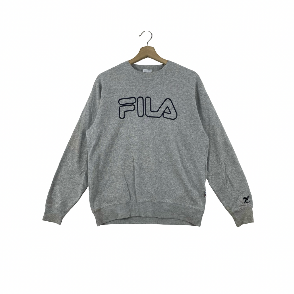 Vintage FILA Big Logo Embroidered Crewneck Sweatshirt Heather Pullover Jumper Sportswear