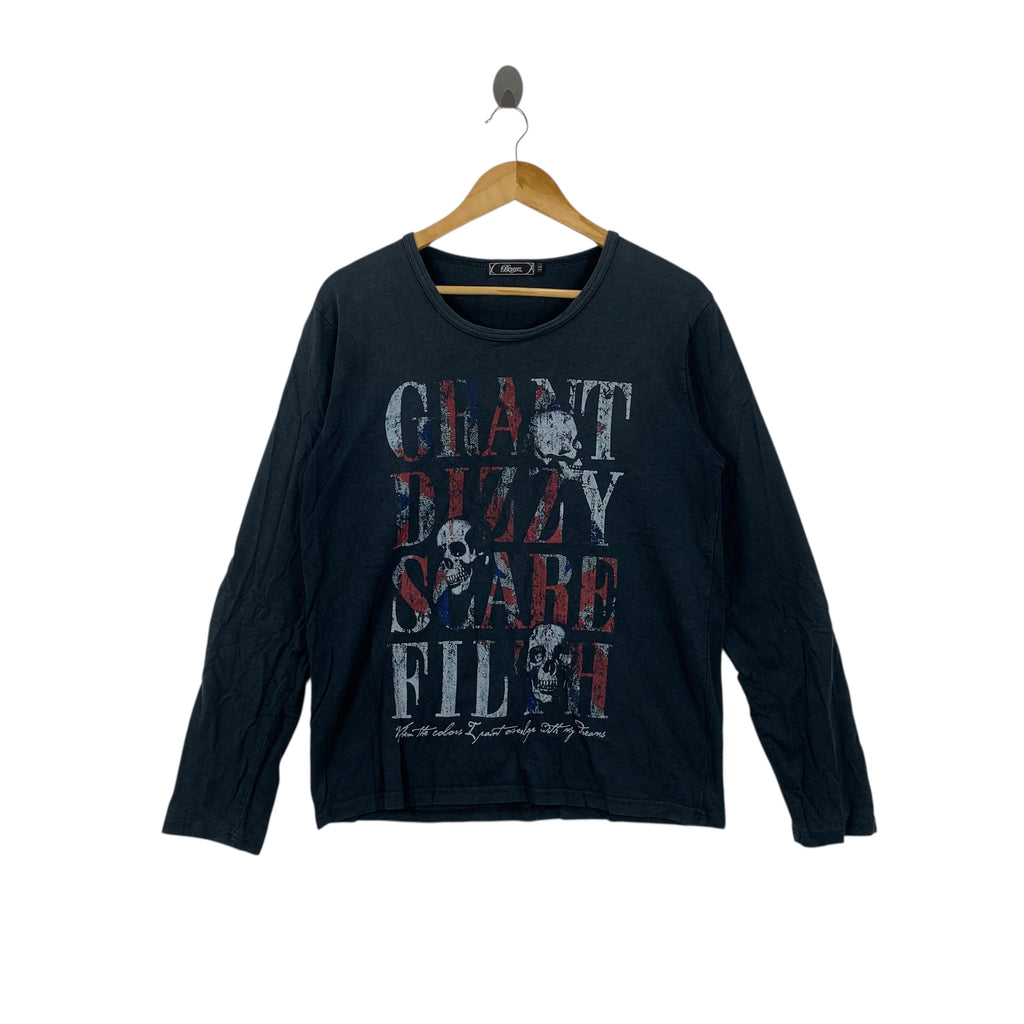BONVET GRAND DIZZY Scare Filth Skull Bones Punk Tee Shirt Top Long Sleeve