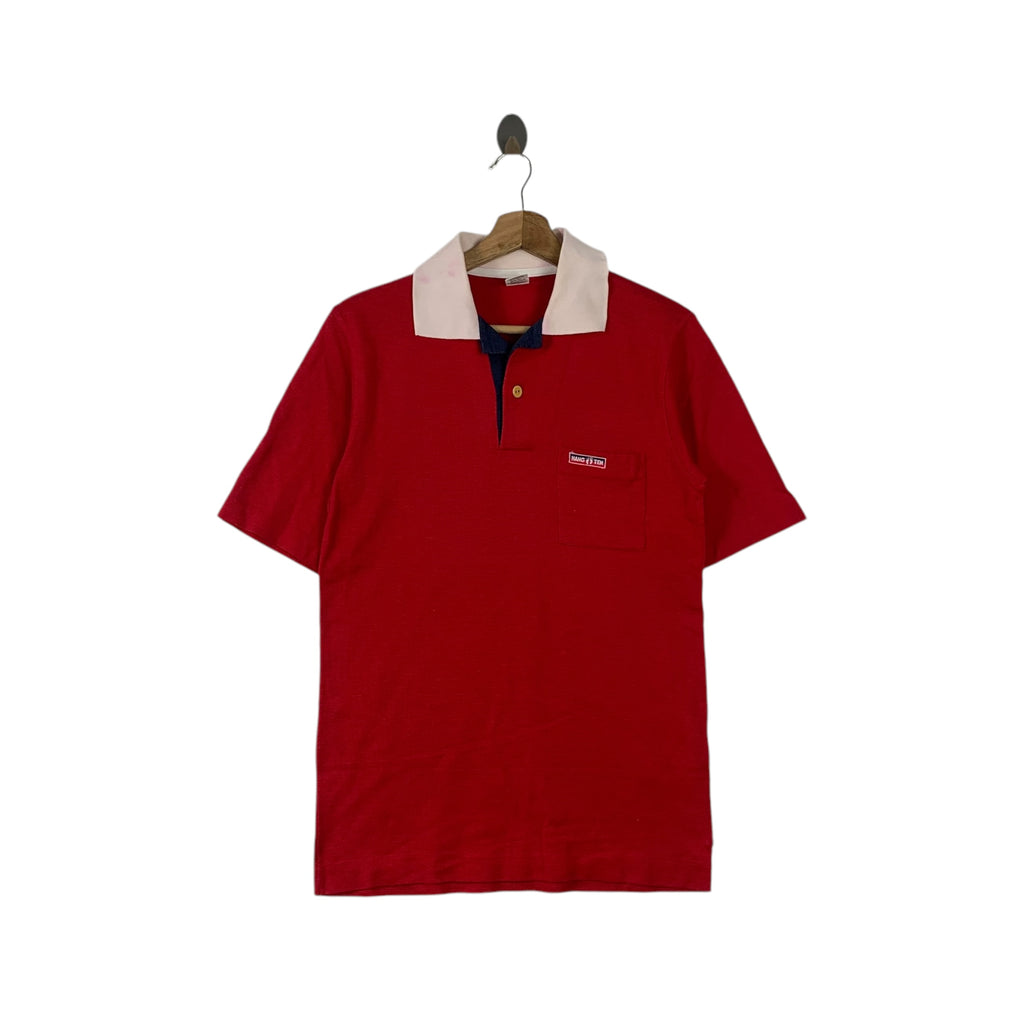 Vintage 90’ HANG TEN SURF Hawaii International Polo Tee Shirt Top Red Collar Beach