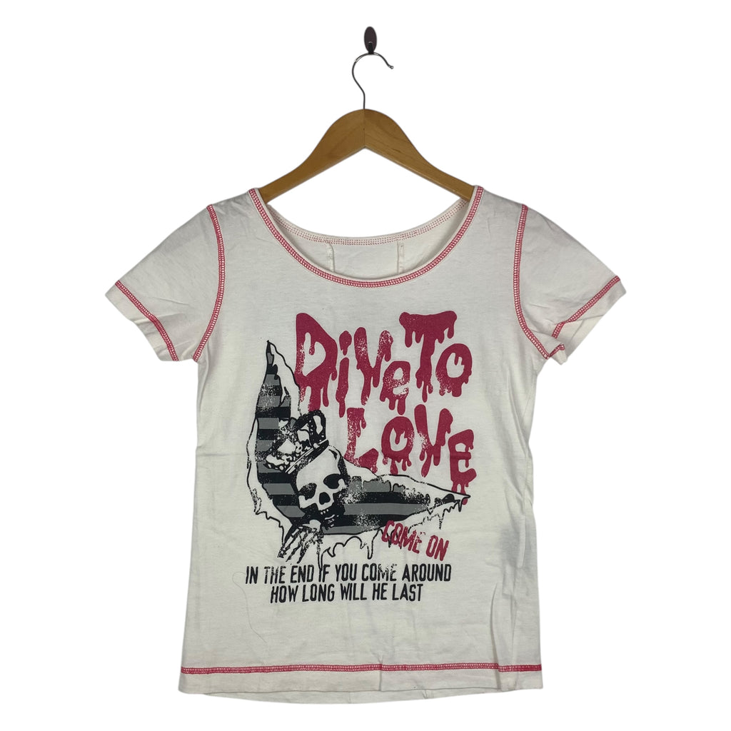 DIVE TO LOVE Japan Designer Punk Bones Skull Tee Shirt Top Street Art Rebel Short Sleeve