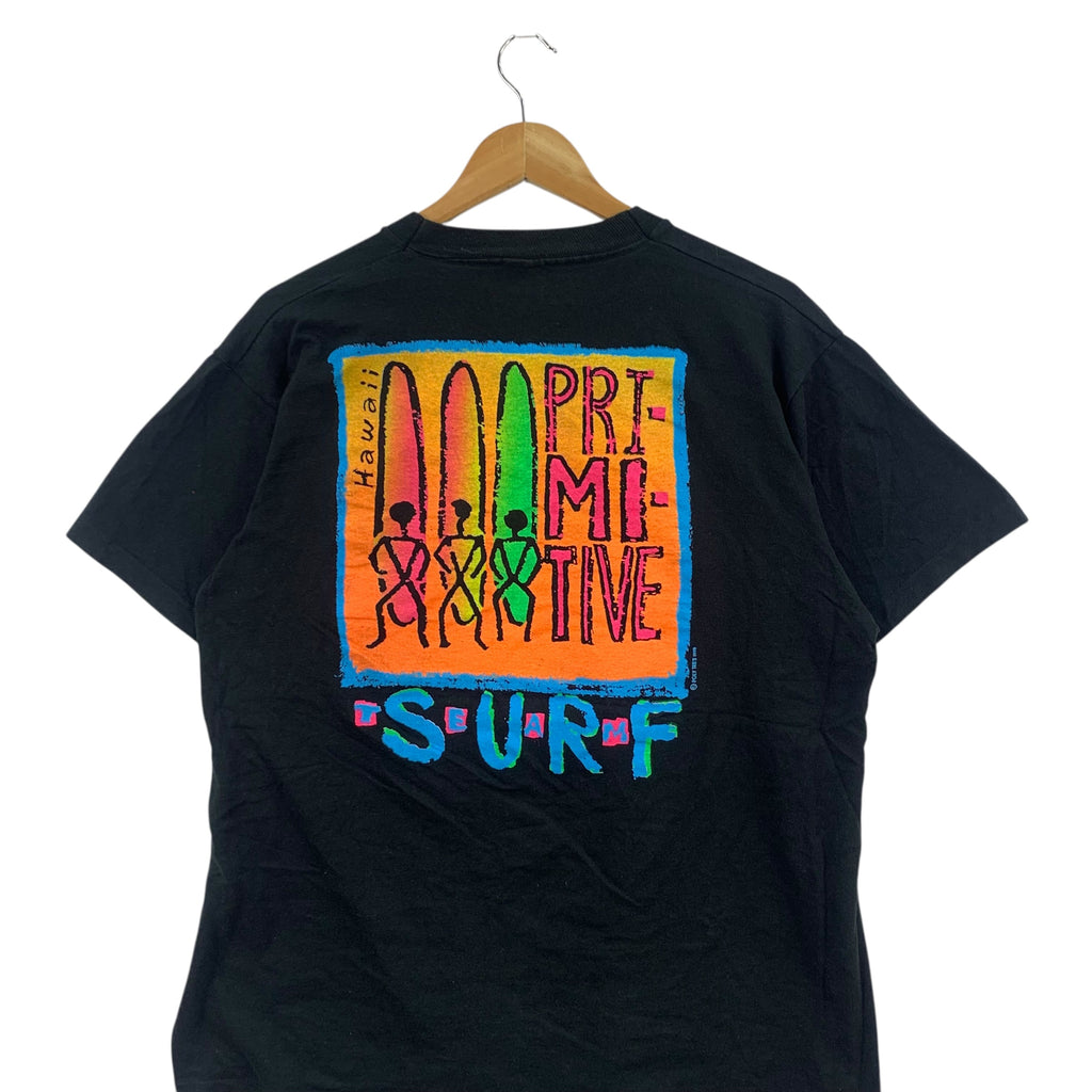 Vintage 90’ PRIMITIVE SURF HAWAII Stickman Artwork Tee Shirt Top Painting