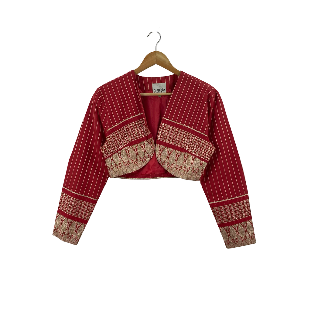 Vintage NORMA KAMALI Embroidered Cropped Bolero Jacket Ethnic Designer Open Front Top