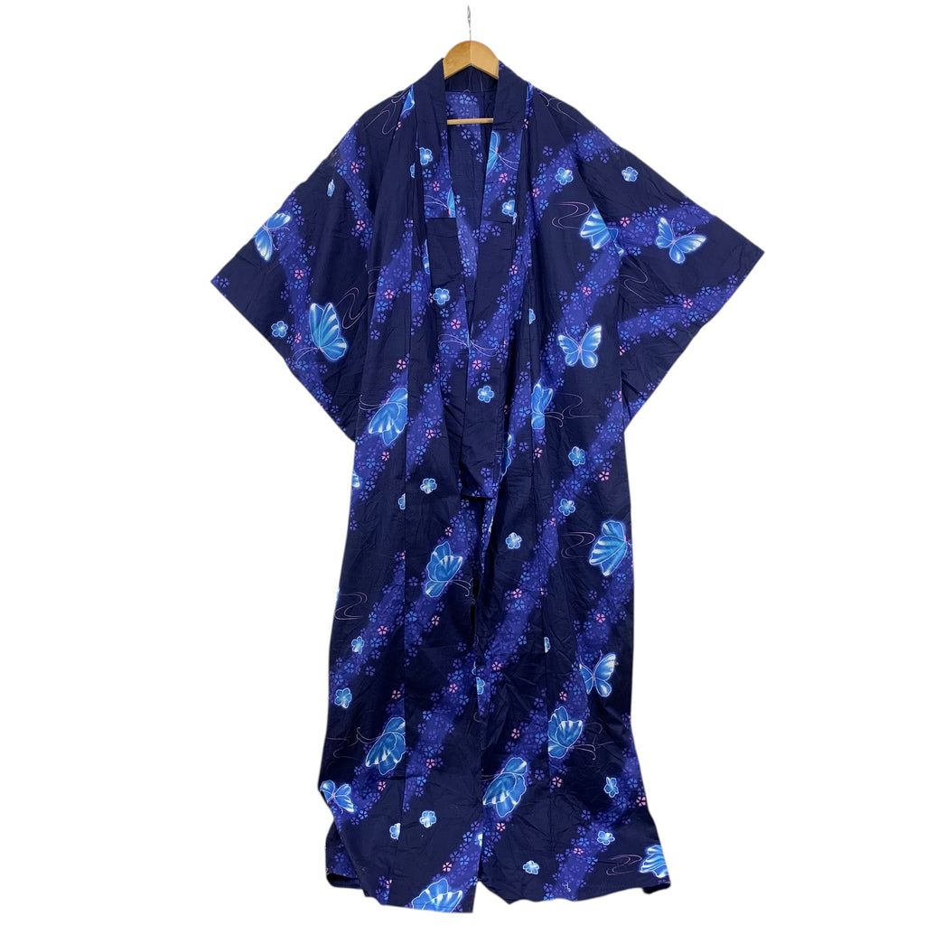 Vintage 70s KIMONO BUTTERFLY JAPAN Traditional AOP Robe Coat Temple Onsen Yukata Dress Jacket Coat
