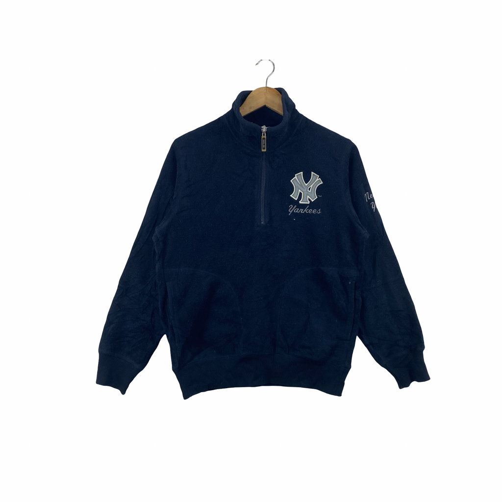 Vintage MLB NEW YORK Yankees Quarter Zip Fleece Jacket Embroidered Spellout