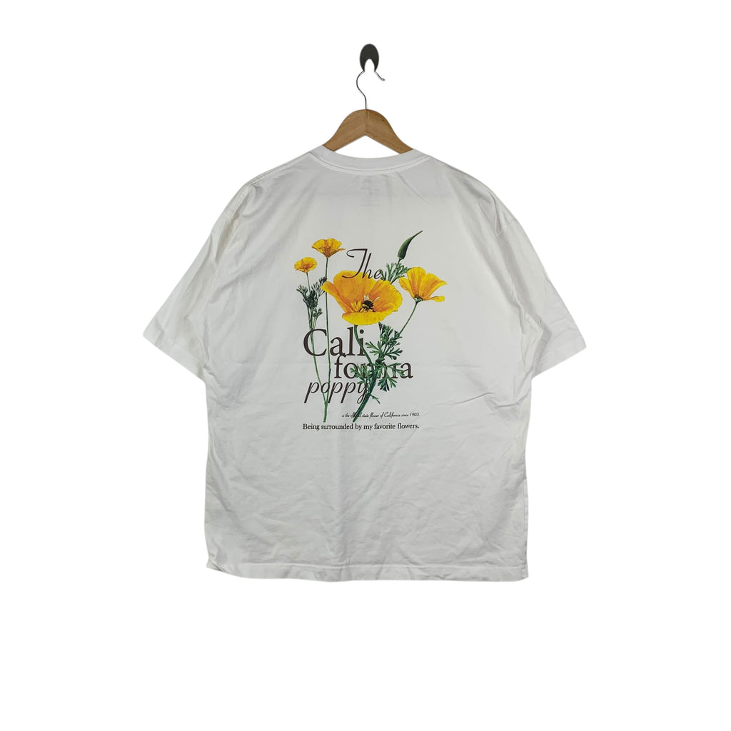 GU x NOWART TEXTILE California Poppy Flower Boxy Tee Shirt Top Baggy
