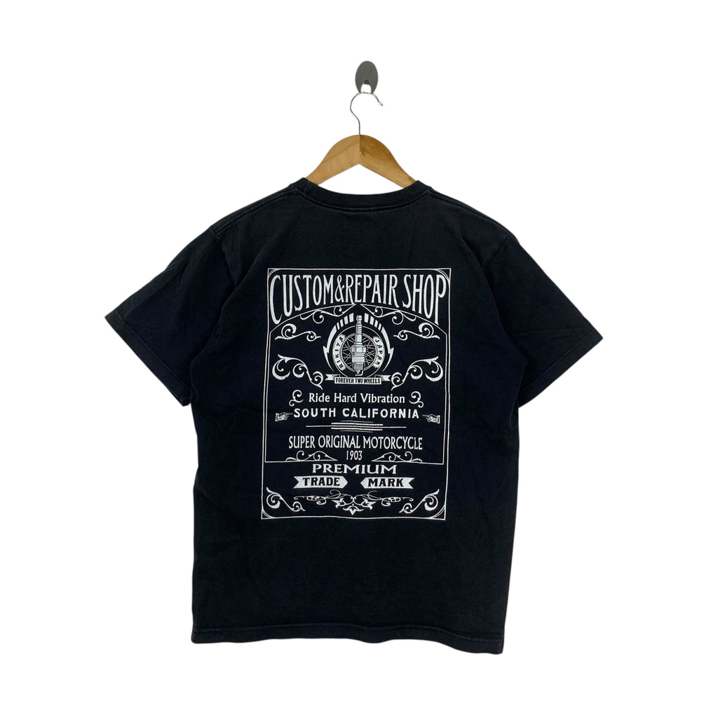 RIKUO JAPAN MOTORCYCLE Custom & Repair Shop Harley Tee Shirt Top Ride Hard Vibration
