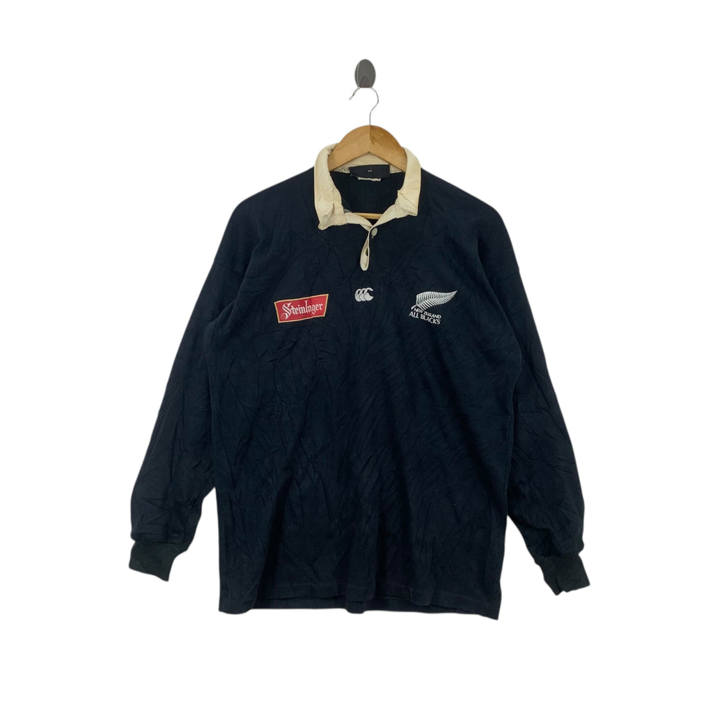 Vintage CANTERBURY ALL BLACKS STEINLAGER Rugby Tee Shirt Top Polo Thrashed New Zealand