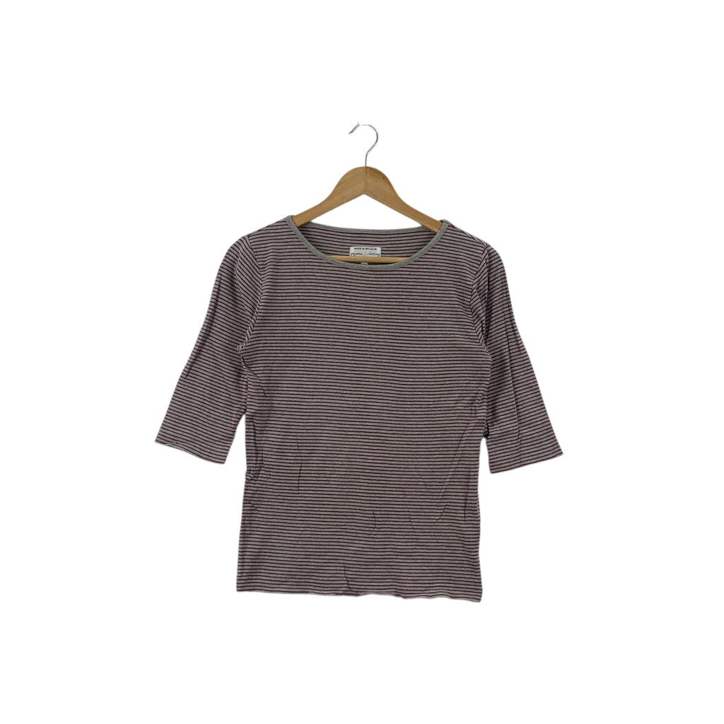 Vintage PYJAMA CLOTHING Made In Belgium Natural Dye Striped Tee Shirt Top Minimalist Design