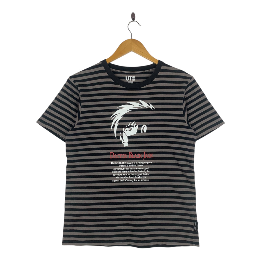 UT UNIQLO x DOCTOR BLACK JACK Anime Manga Tee Shirt Top Osamu Tezuka Stripes Short Sleeve