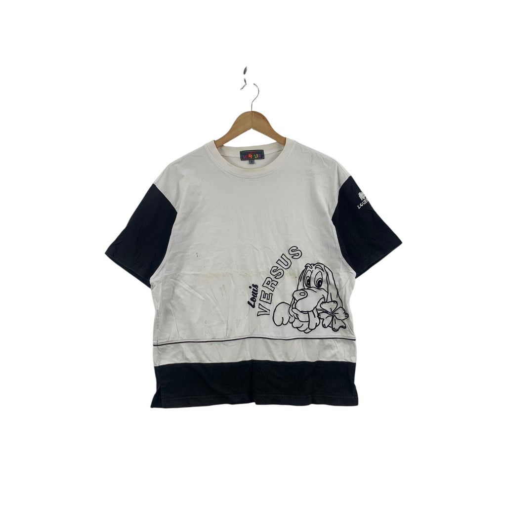 Vintage LOUIS VERSUS ITALY Dog Embroidered Logo Tee Shirt Top Raglan