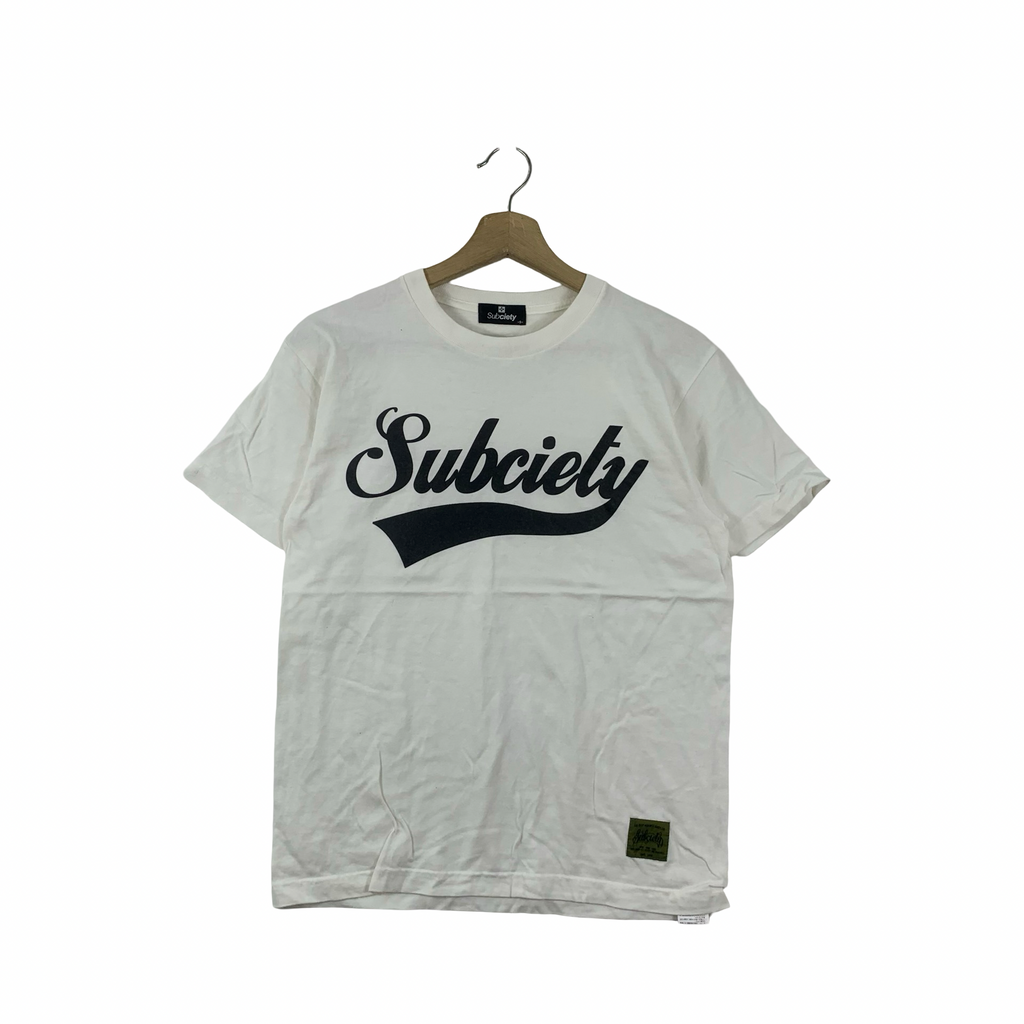 SUBCIETY Bold Script Logo Street Fashion Tee Shirt Top