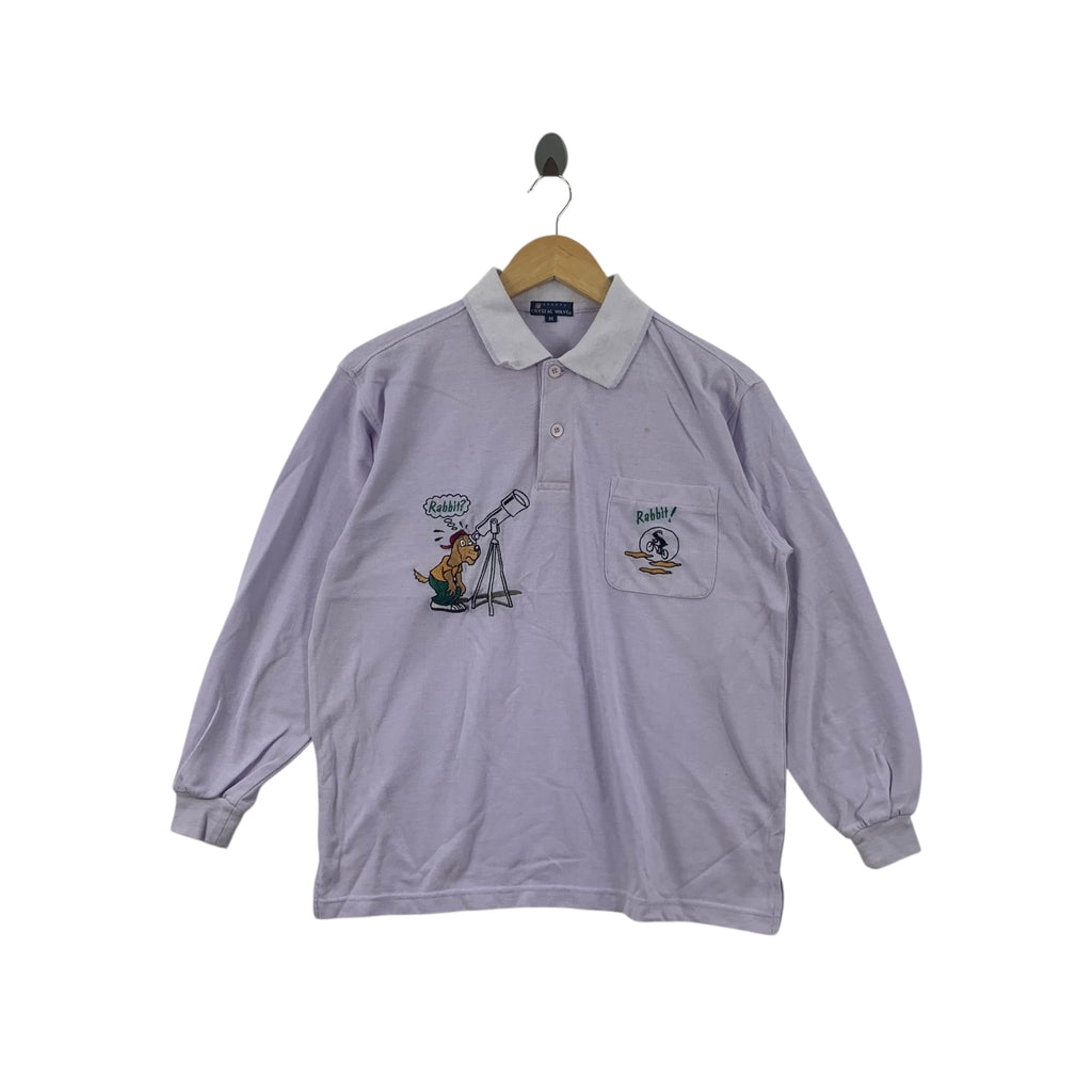 Vintage CRYSTAL WAVE SPORTS Cartoon Polo Tee Shirt Top Embroidered Logo