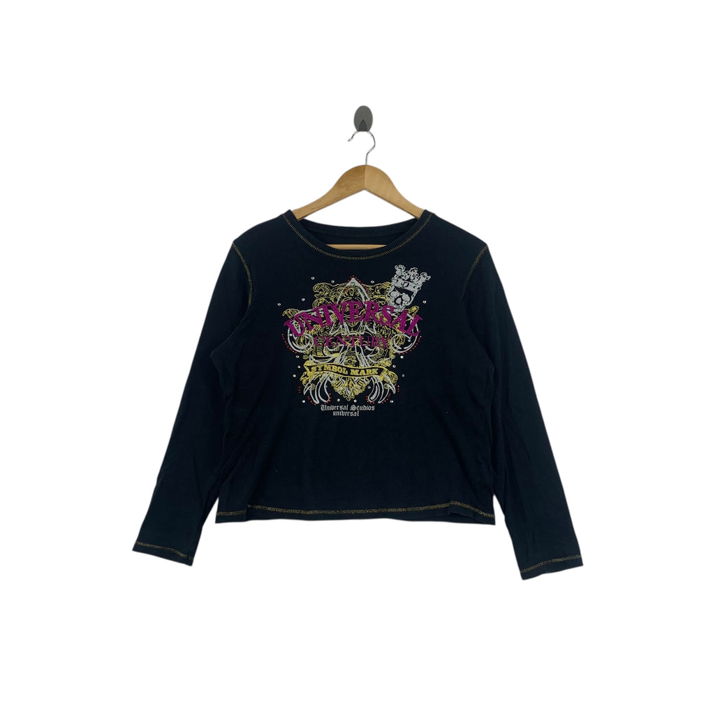 UNIVERSAL STUDIO JAPAN Century Rhinestone  Tee Shirt Top Crest Logo