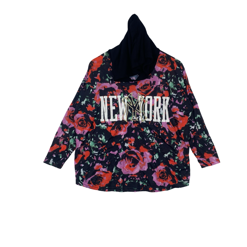Vintage MLB NEW YORK Yankees Floral All Over Print Hooded Streetwear Y2K Baseball Graphic Hoodie Jacket