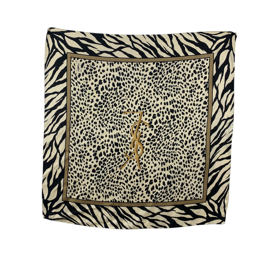 Vintage YVES SAINT LAURENT PARIS YSL Leopard Silk Scarf Shawl Hand Rolled Neckerchief