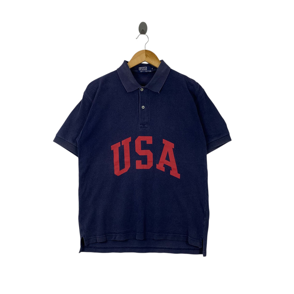 Vintage 90’ POLO RALPH LAUREN USA Flag Logo Tee Shirt Top Embroidered Stadium