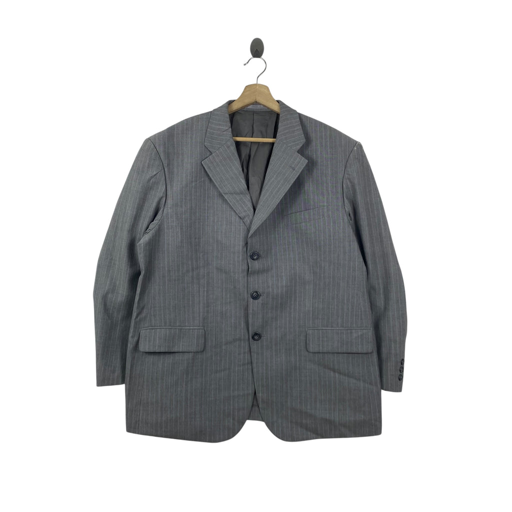 Vintage KANSAI YAMAMOTO HOMME Pinstripe Blazer Jacket Japanese Designer Tailoring Classic Three Button Structured Shoulders Front Flap Pockets