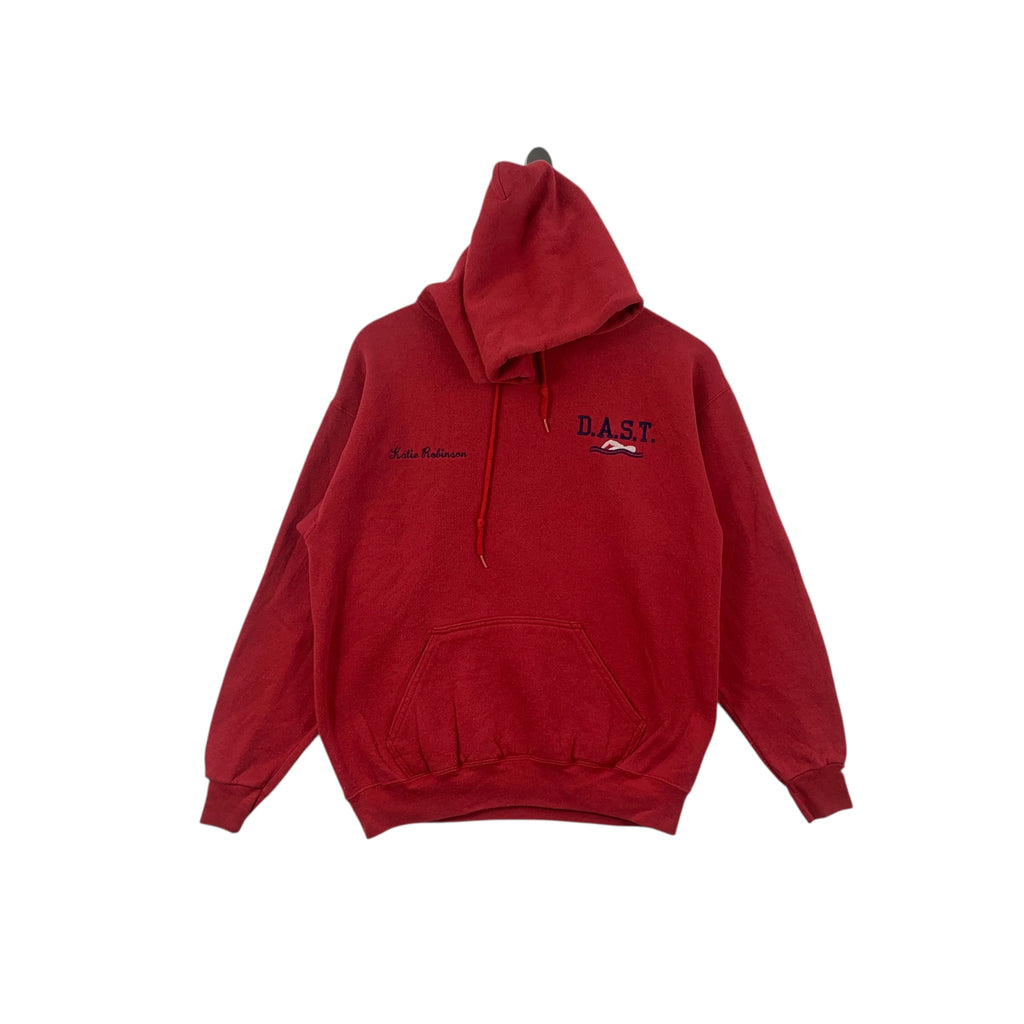 Vintage 90’ TULTEX D.A.S.T COLLEGE Swimming Club Hoodie Sweatshirt Jumper Red Pullover