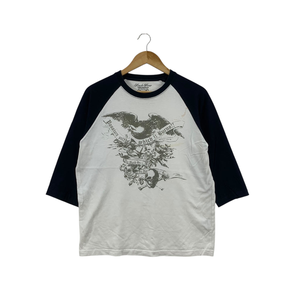 RUSH HOUR EAGLE Skull Bones Floral Raglan Tee Shirt Top Crest Logo Long Sleeve
