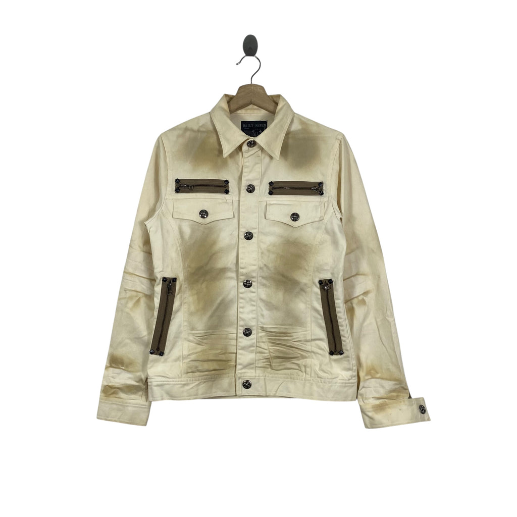 Vintage DAILY NEWS Military Style Jacket Multi-Zip Pockets Button Front Long Sleeve Utility Jacket Streetwear Y2K Grunge
