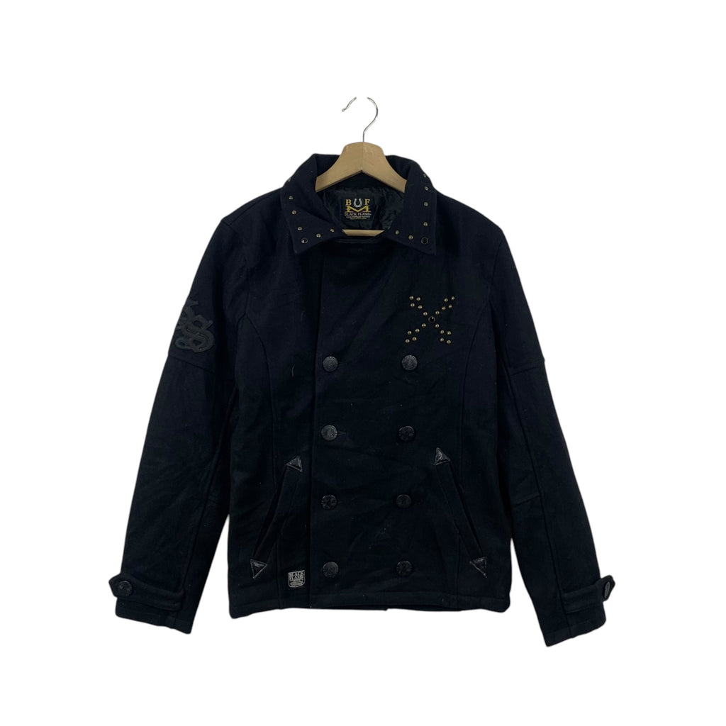 BLACK FLAME JAPAN Motorcycle Roots Jacket Double Breasted Coat Embossed Logo