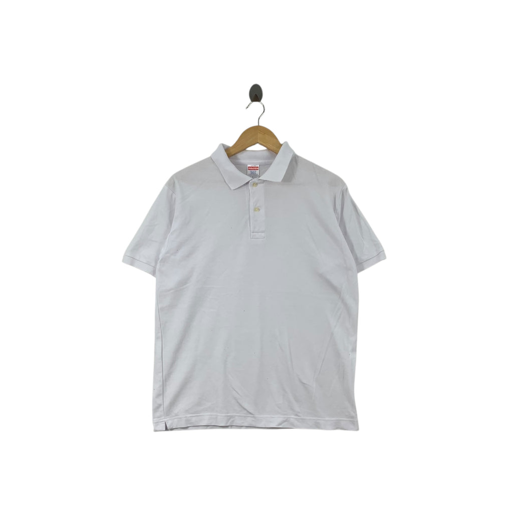 UNITED ATHLE Minimalist Design Plain White  Polo Tee Shirt Top Collar Made In Japan Short Sleeve