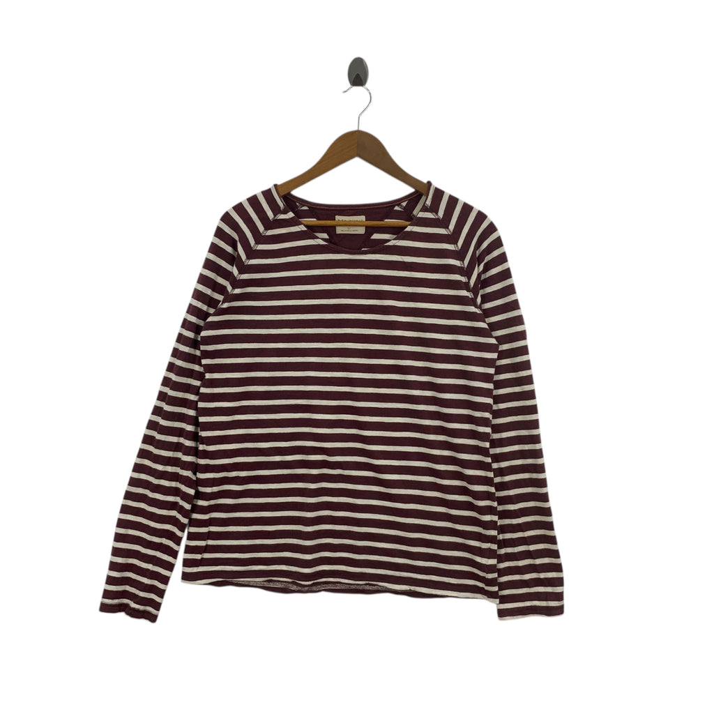 NUDIE JEANS DENIM Organic Cotton Striped Tee Shirt Top V Neck Long Sleeve