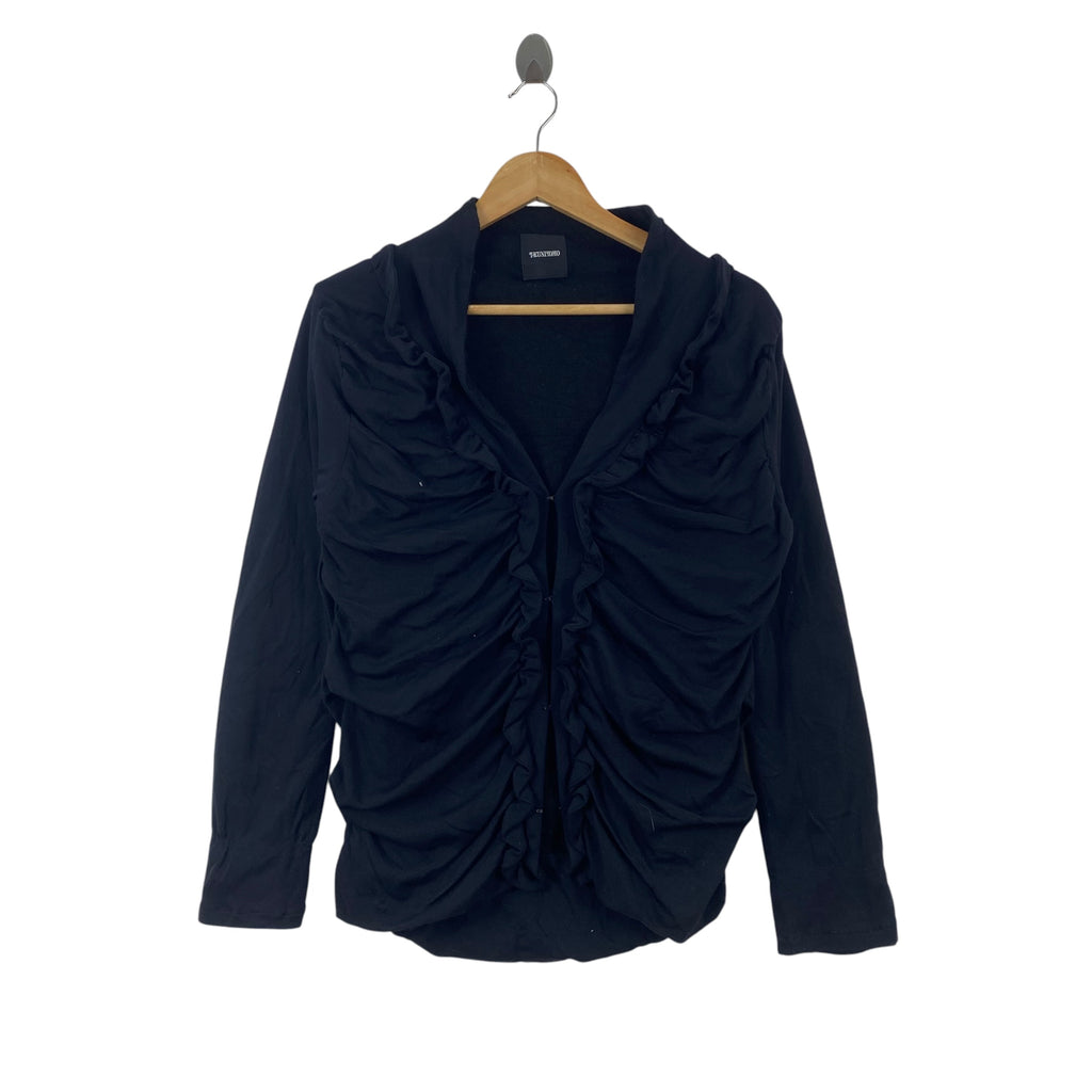 FXUNITOMO  Ruffle Ruched Knit Cardigan Long Sleeve Gothic Draped Layering Jacket