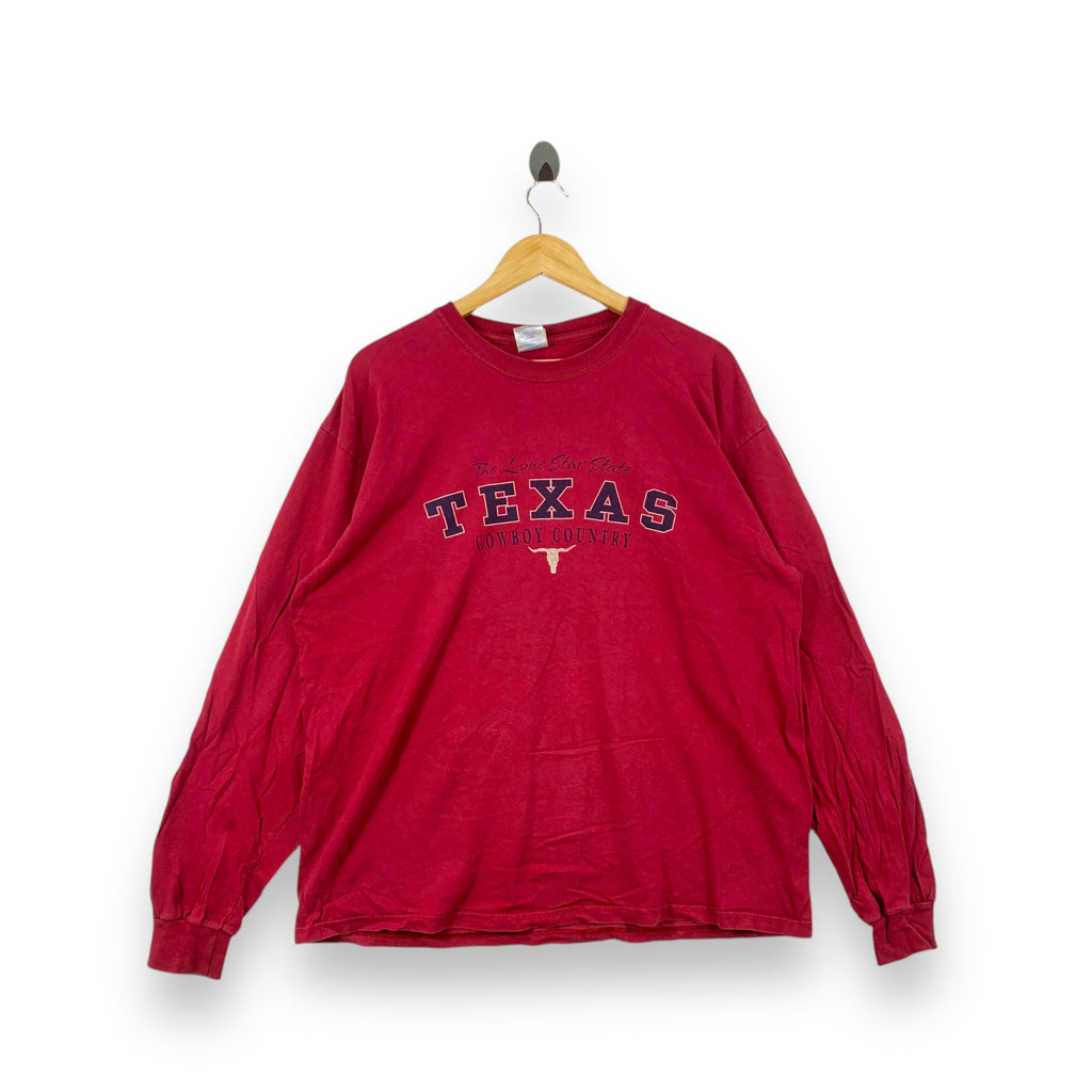 Vintage TEXAS COWBOY COUNTRY Long Sleeve Tee Shirt The Lone Star State Gildan Ultra Cotton