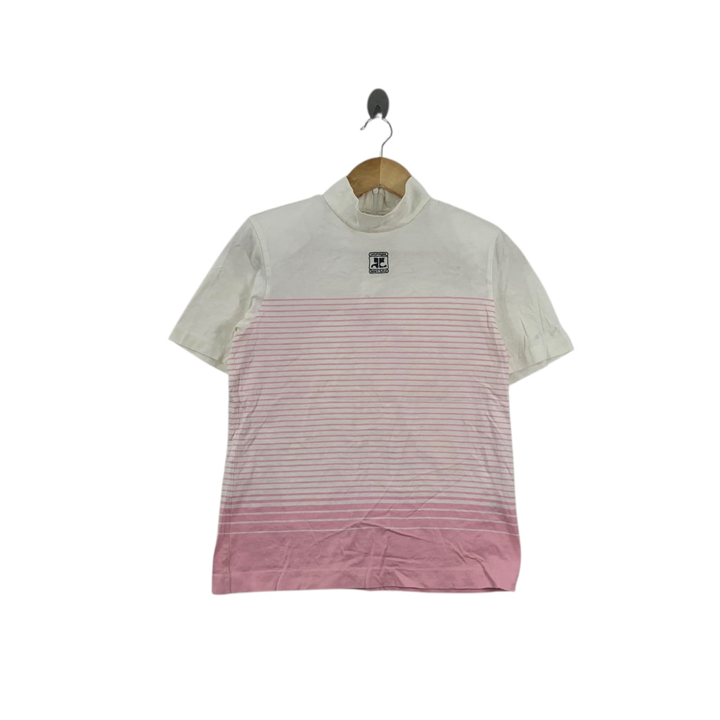 Vintage COURREGES PARIS Sport Futur Center Logo Tee Shirt Top Embroidered