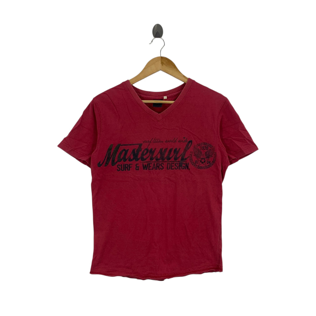 MASTERSURF SURF & WEARS Design Red V-Neck Tee Shirt Top Beach Vacation