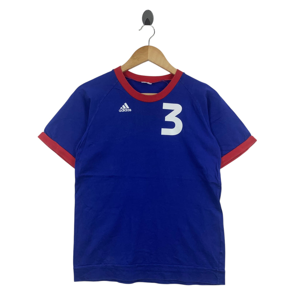 ADIDAS Number 3 Football Tee Shirt Top Soccer Sportswear Jersey Blue Short Sleeve