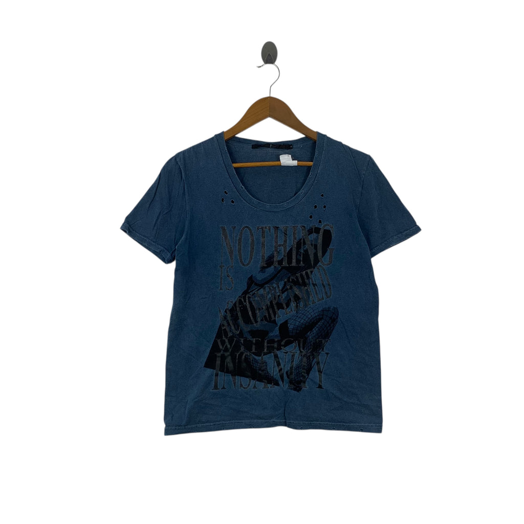 JIN CO JAPAN Insanity Distress Design Pure Natural Indigo Tee Shirt Top Made In Japan