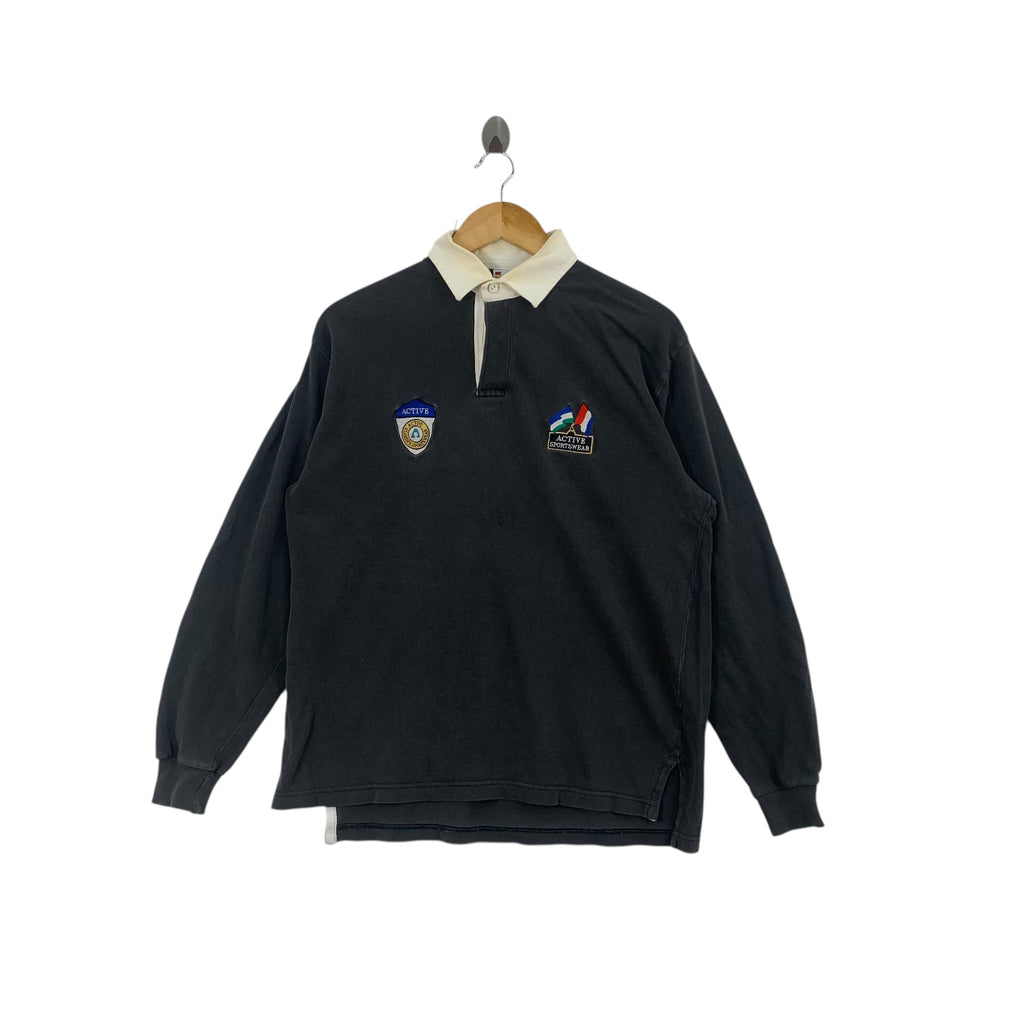 Vintage 90’ ACTIVE SPORTSWEAR SWISS Rugby Crest Tee Shirt Top Polo Long Sleeve
