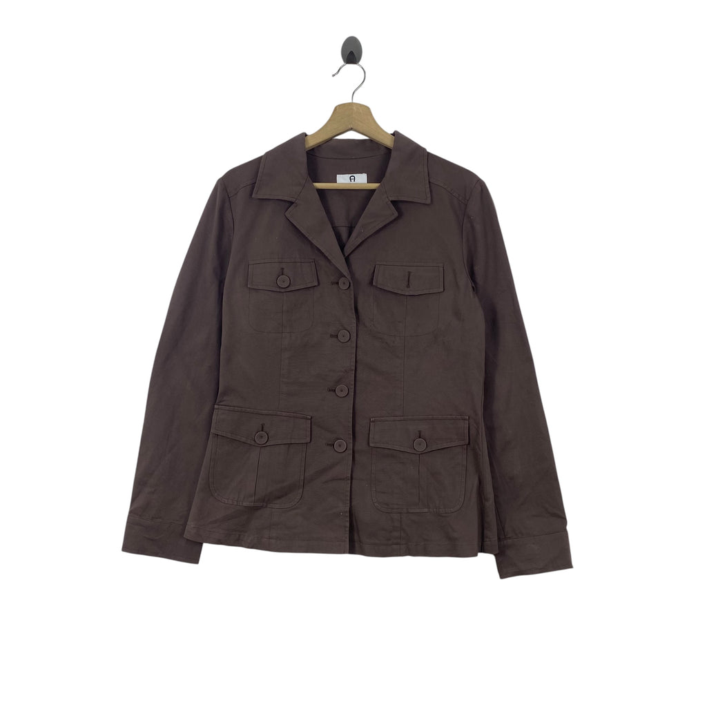 Vintage AIGNER  Utility Safari Jacket Button Up Minimalist Designer Coat Casual Blazer Lightweight Outerwear