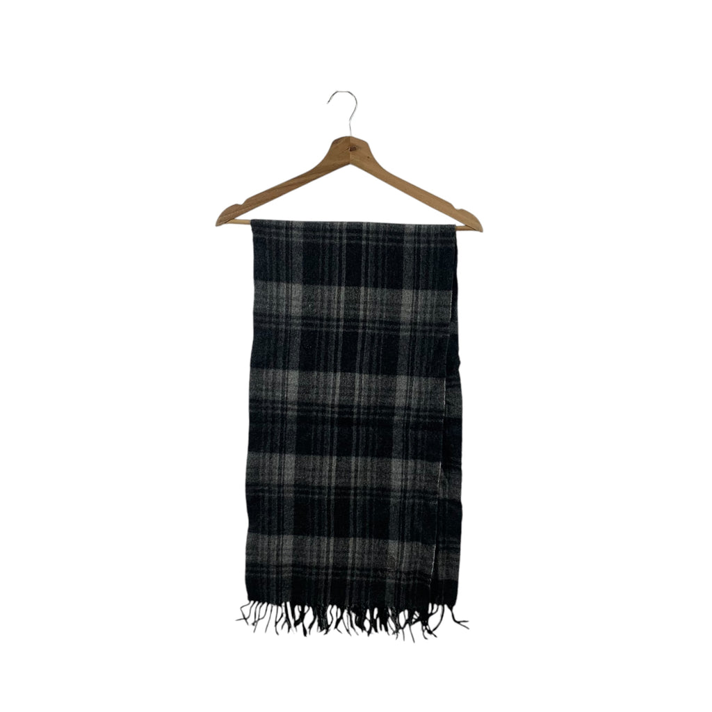 Vintage LANVIN PARIS Collection Plaids Checks Tartan Muffler Scarf Shawl Fringes