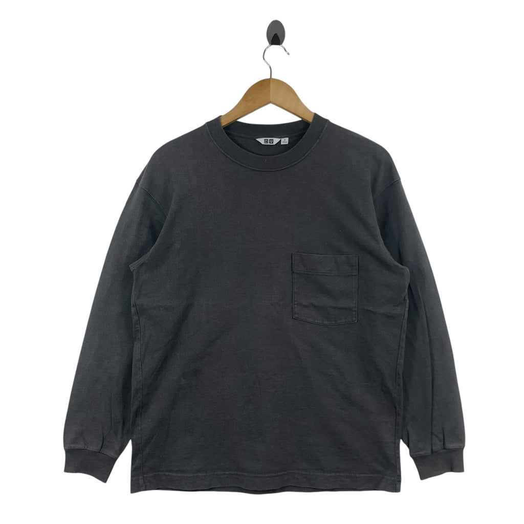 UNIQLO U Pocket Tee Shirt Long Sleeve Grey Plain