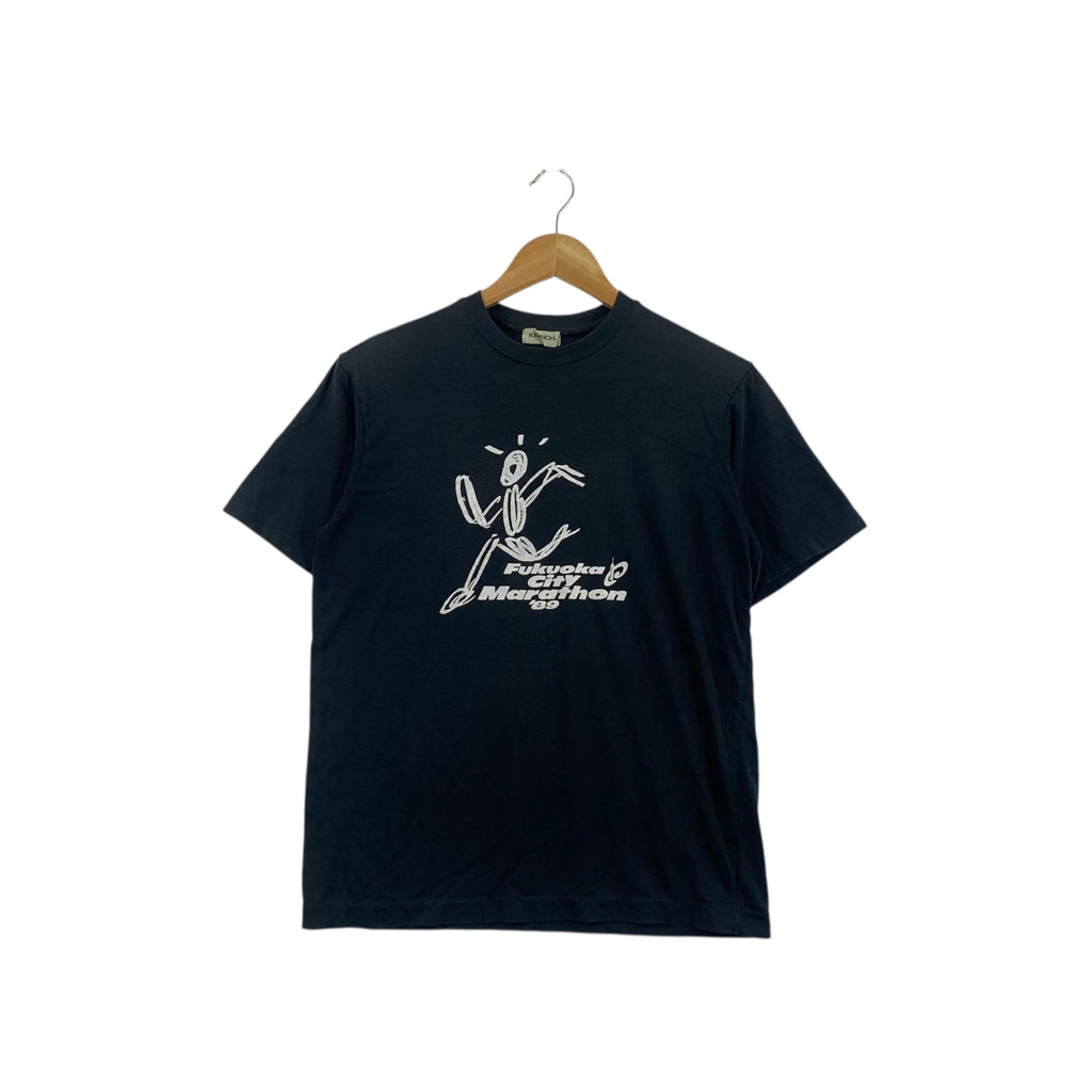 Vintage 1989 FUKUOKA CITY MARATHON Animation Tee Shirt Top Manga Anime