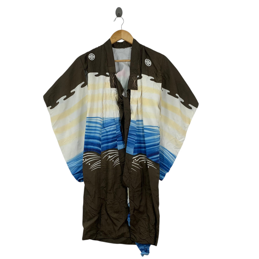 Vintage 70s KIMONO OCEAN JAPAN Traditional AOP Robe Coat Temple Onsen Yukata Dress Jacket Coat