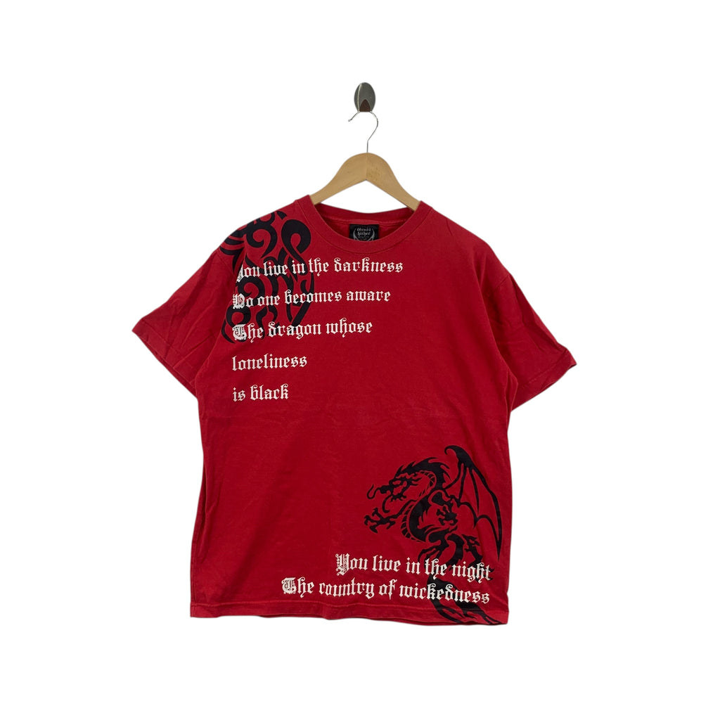 Vintage GRASS HITHER JAPAN Dragon Loneliness Tee Shirt Top Ancient Poem