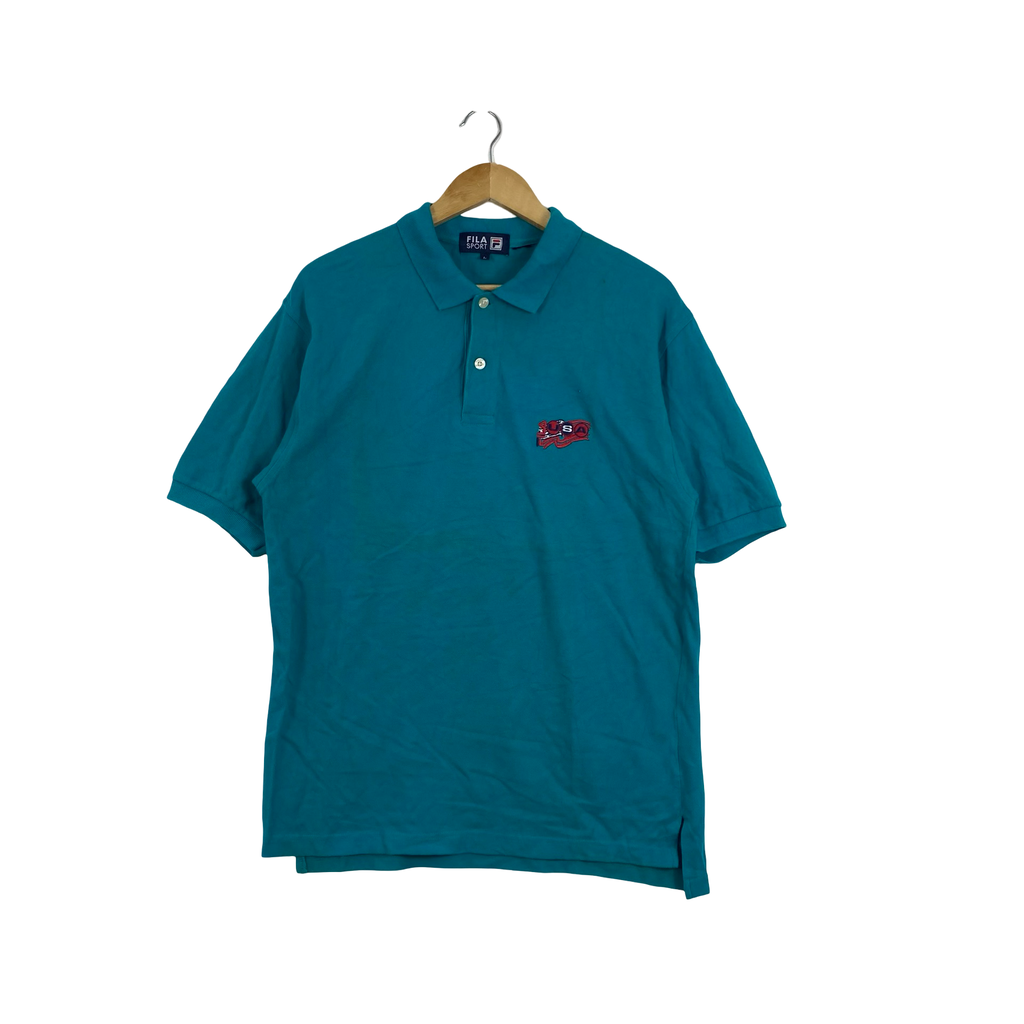 Vintage FILA Sport Polo Shirt Embroidered Logo Short Sleeve  Retro Tennis