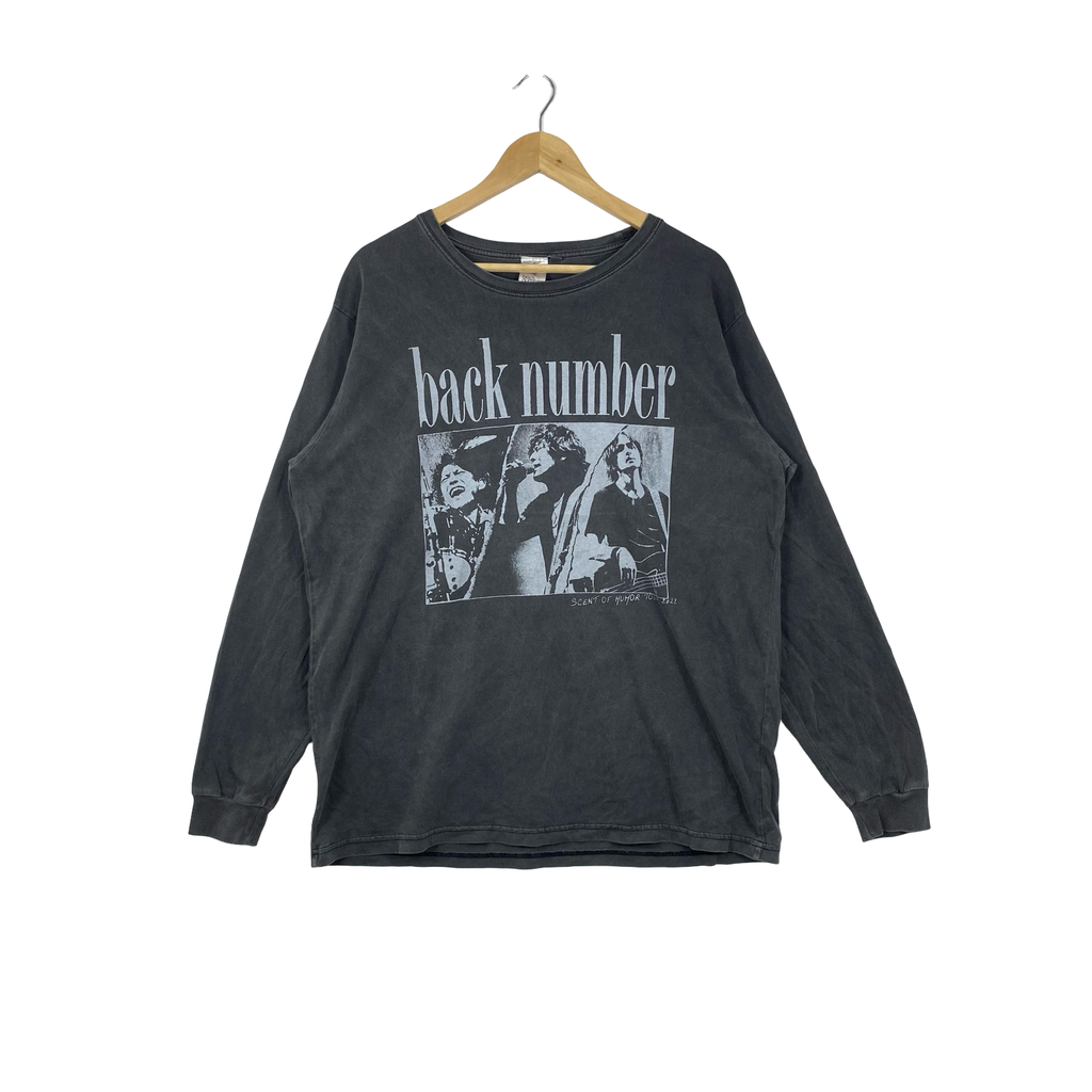 Vintage BACK NUMBER BAND Long Sleeve T-Shirt Washed Graphic Print Japanese Rock Music Tour Casual Streetwear