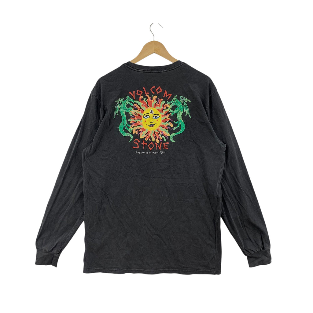 VOLCOM STONE SKATEBOARD Dragon Peace Natural Sun Faded Tee Shirt Top Long Sleeve