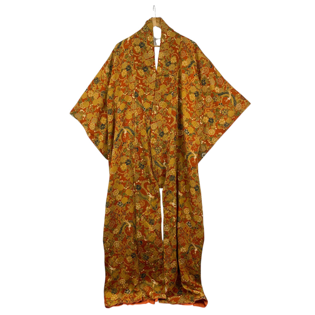 Vintage 70s KIMONO FLORAL FLOWER JAPAN Traditional AOP Robe Coat Temple Onsen Yukata Dress Jacket Coat