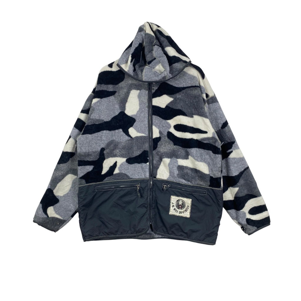Vintage GOLDWIN J.S. Ski Division Camo Fleece Jacket 90s Japanese Ski Wear Full Zip Hooded Outdoor Jacket