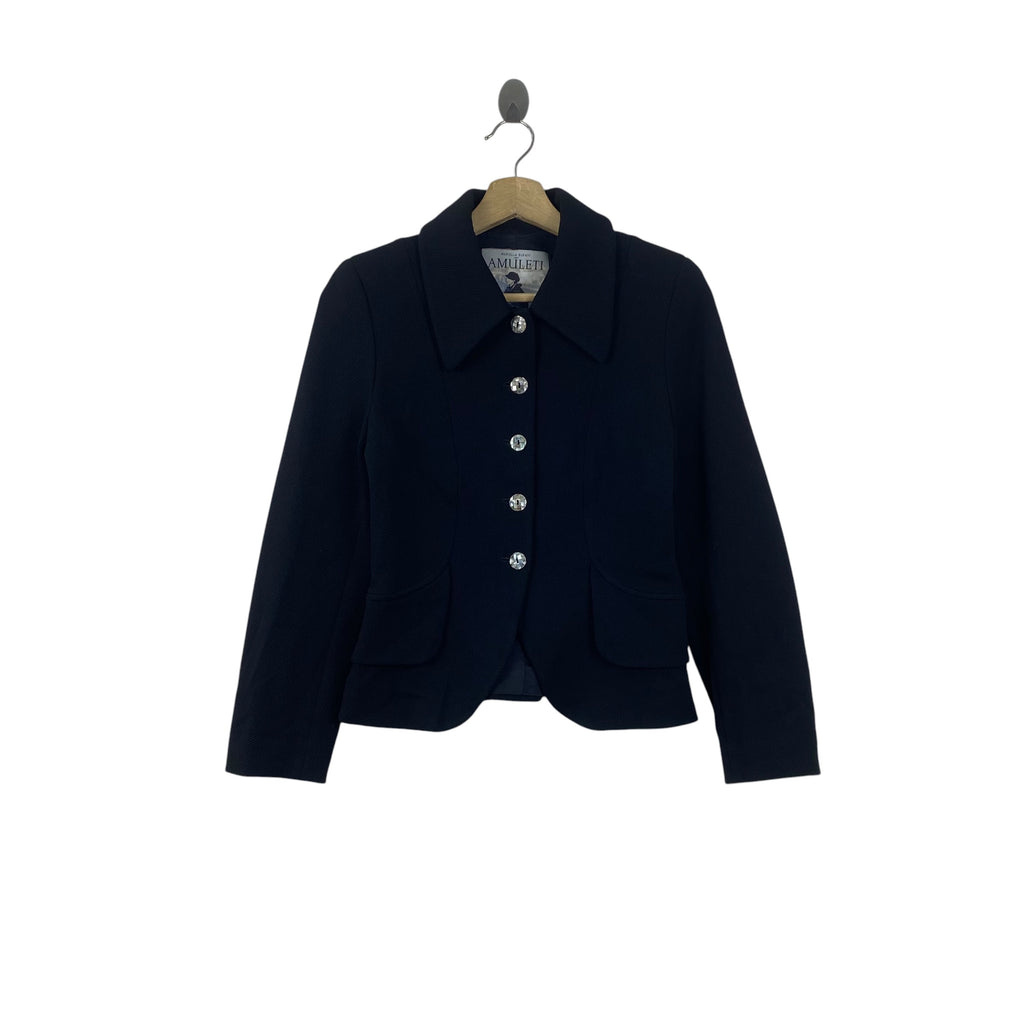 Vintage MARIELLA BURANI AMULETI Tailored Blazer Jacket with Wide Notched Lapel Collar Long Sleeves and Front Patch Pocket